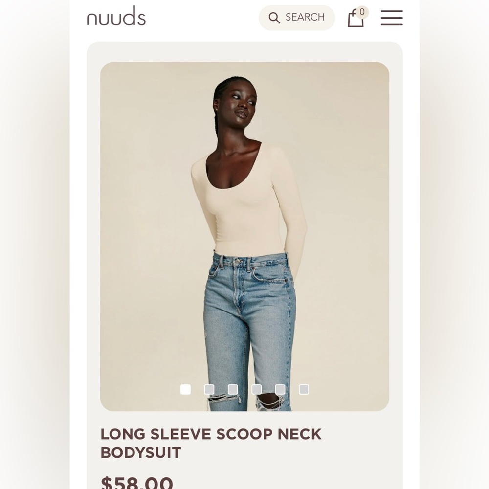 Nuuds Long Sleeve Scoop Neck Bodysuit - Bone, size small